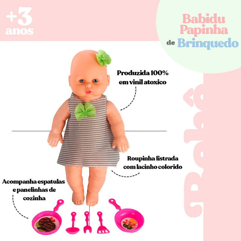 Boneca Babidu Papinha com Acessórios de Cozinha